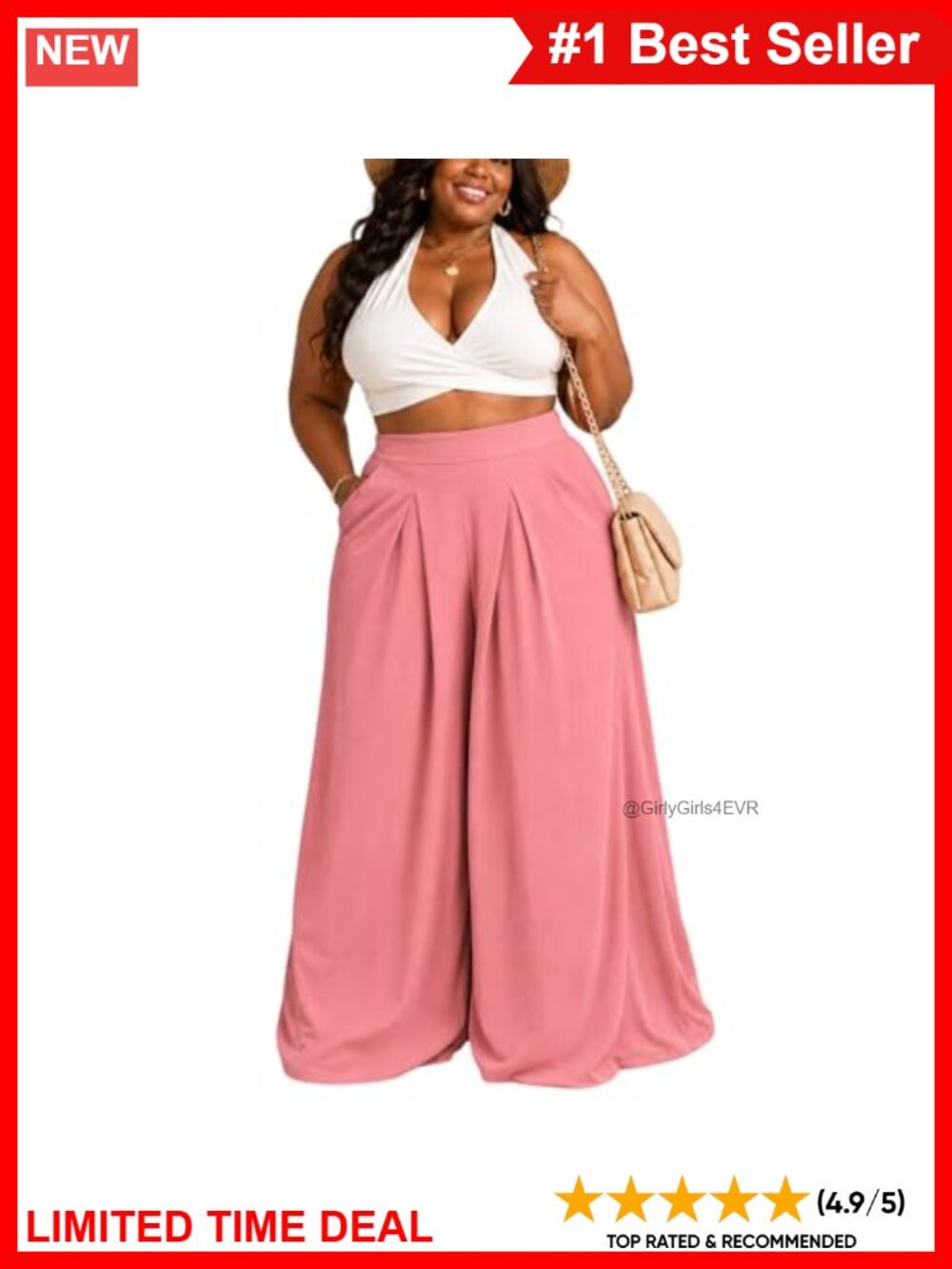 Plus Size Wide Leg Palazzo Pants High Waist Side Pockets Flowy Loose Trousers